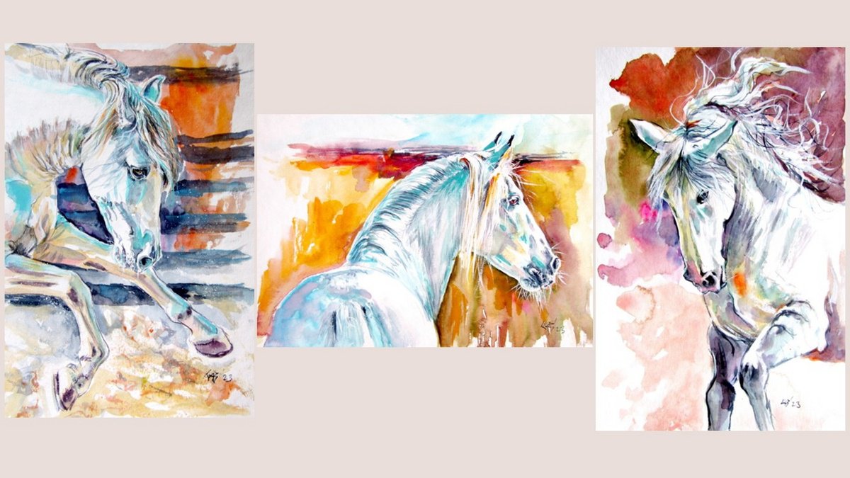 Impressionistic Watercolour , Andalusian Horse Collection By Kovacs Anna Brigitta, 7 X 11, Artwork For Sale On Artfinder
