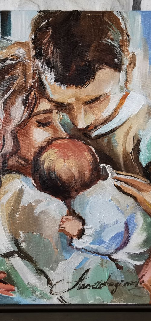 Family oil painting on canvas by Annet Loginova