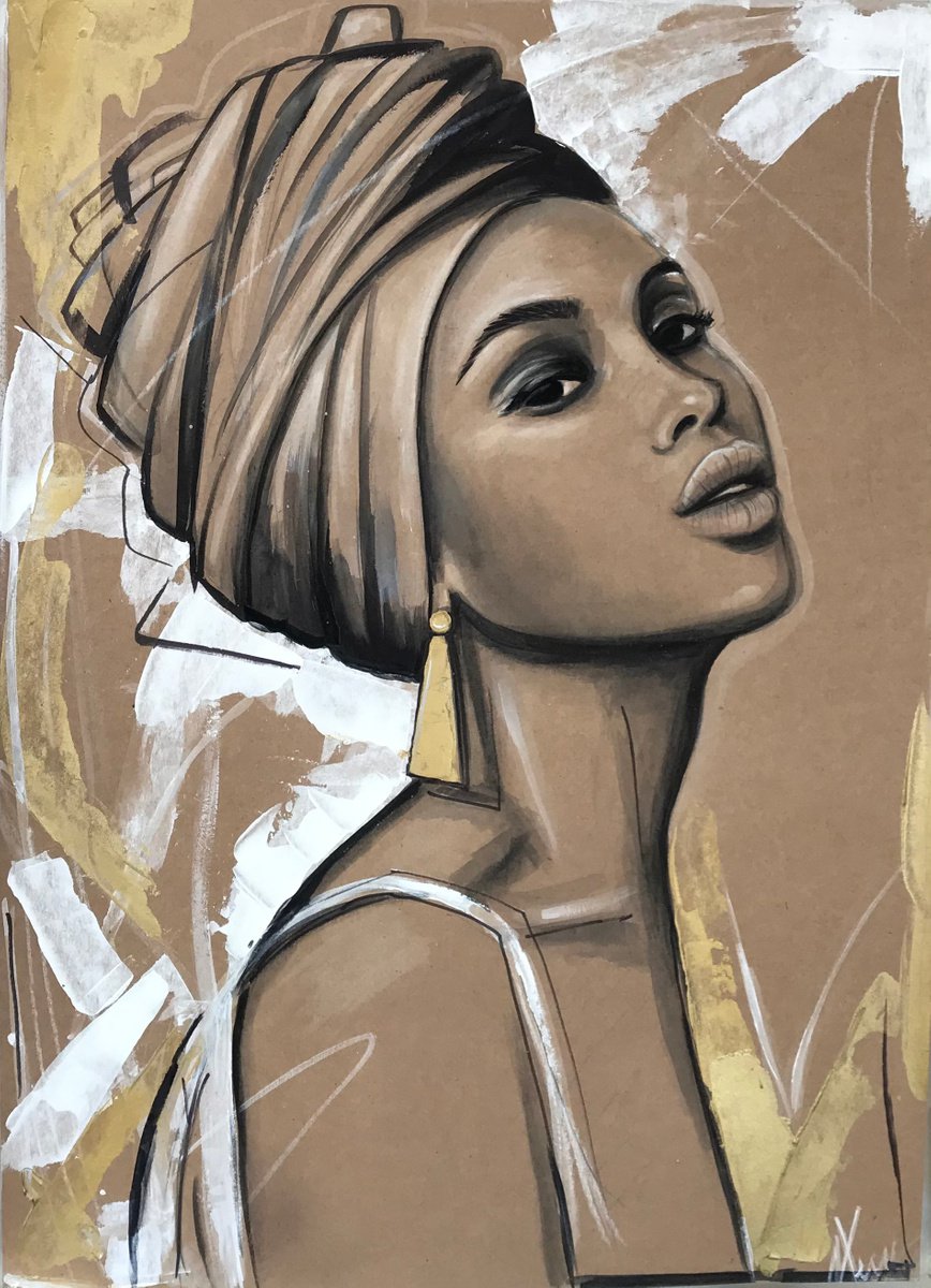 Golden queen watercolor, acrylic on paper 39x54cm by Leysan Khasanova