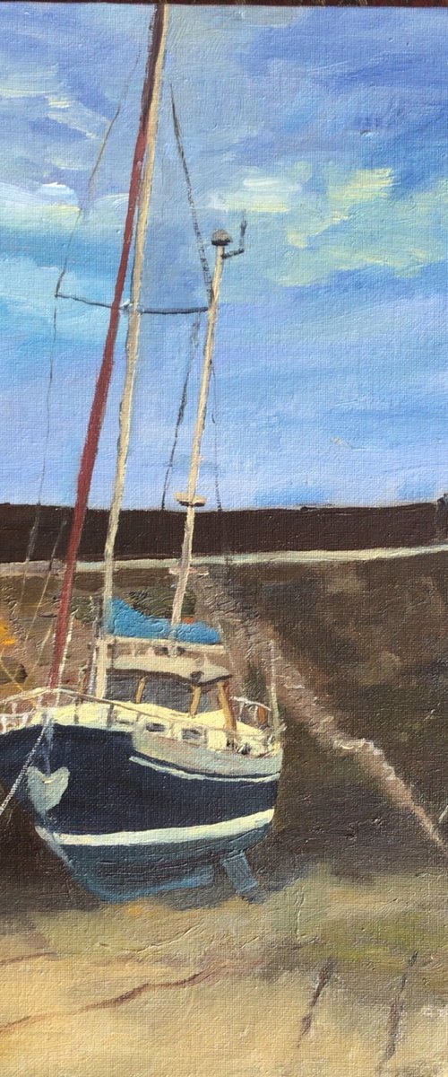 Waiting for the tide at Mousehole, Cornwall. Oil painting. by Julian Lovegrove Art