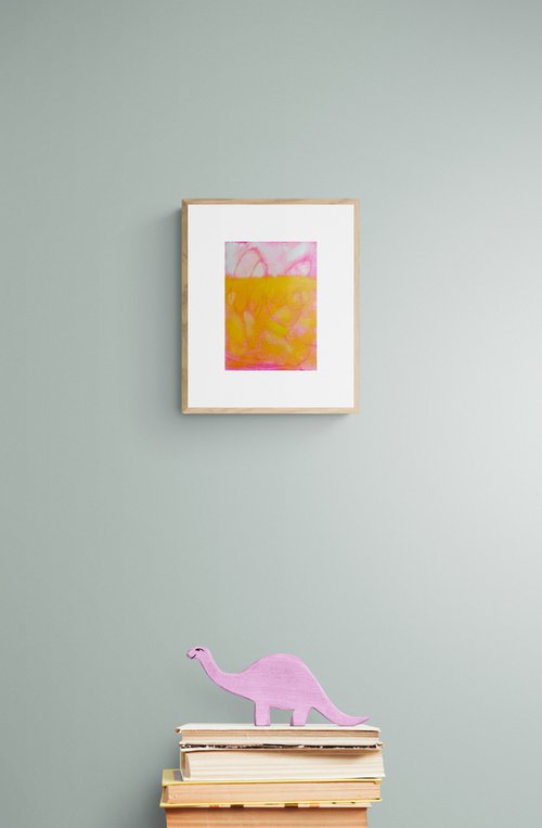 LITTLE GIRL'S DREAM - a small abstract landscape, happy bright yellow pinck by Yulia Ani