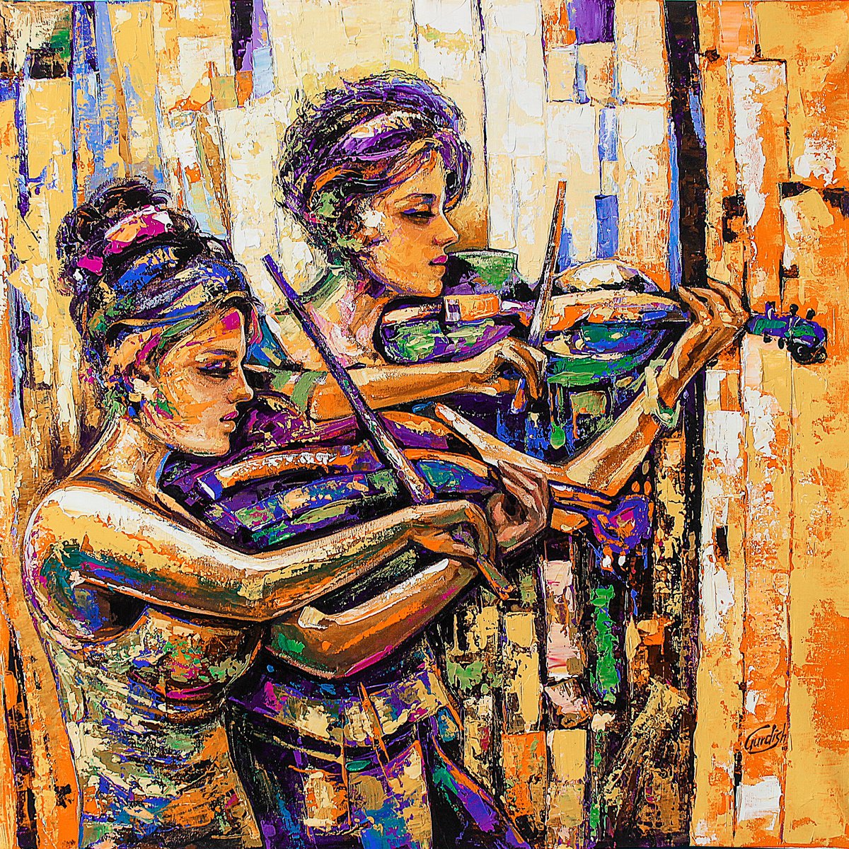 Urban And Pop Portrait Acrylic Painting By Artist Gurdish Pannu, 18 X 18, The Ballad Of Life Song-, Original Artwork