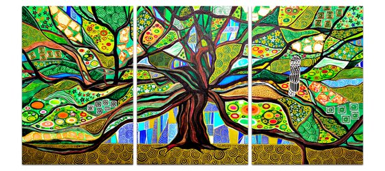 Green abstract painting Tree of life. Large abstract wall art