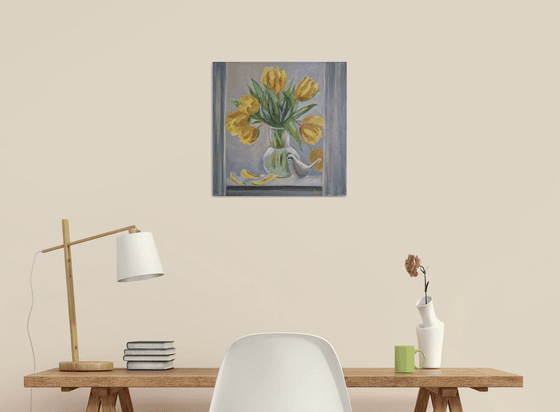 Still life of bouquet with yellow tulips "Spring mood"