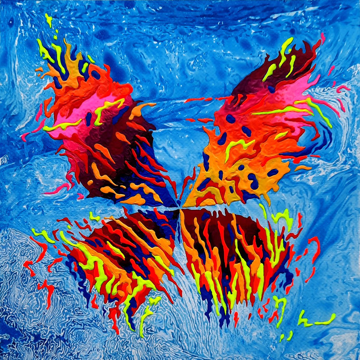 Abstract Animal Acrylic Painting By Mariia Raskin, 10 X 10", Butterfly «Rebel», Original Artwork