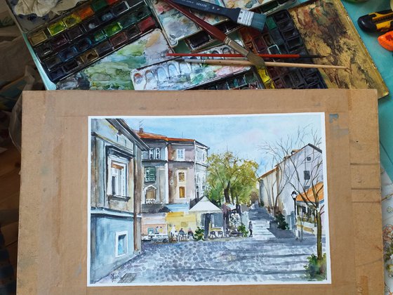 COBBLESTONE STREET /39.5 x 28 cm