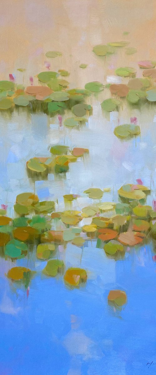 Lilies Pond, Original oil painting, Handmade artwork, One of a kind by Vahe Yeremyan