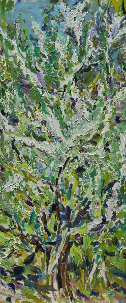 FLOWERING BUSH - Landscape, floral art, plants and trees, ecology, spring blossom, blooming bloomy bush, tree, plant,  large original oil painting by Karakhan