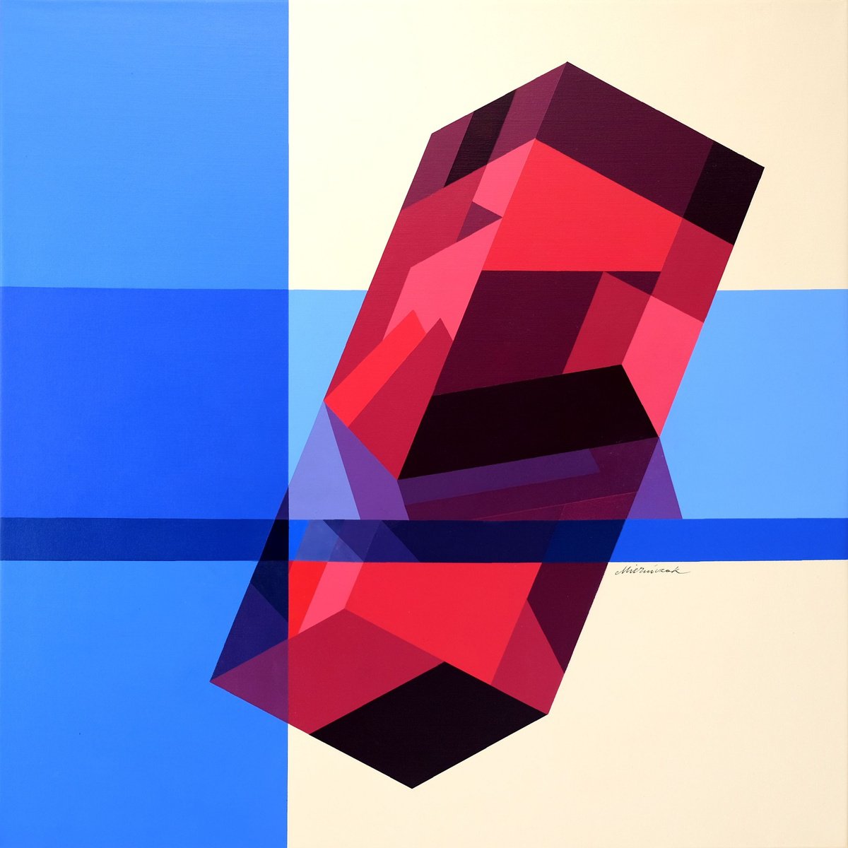 Geometric Abstract Acrylic Painting By Richard Mierniczak, 39 X 39", Composition 30. - Rubin, Original Artwork
