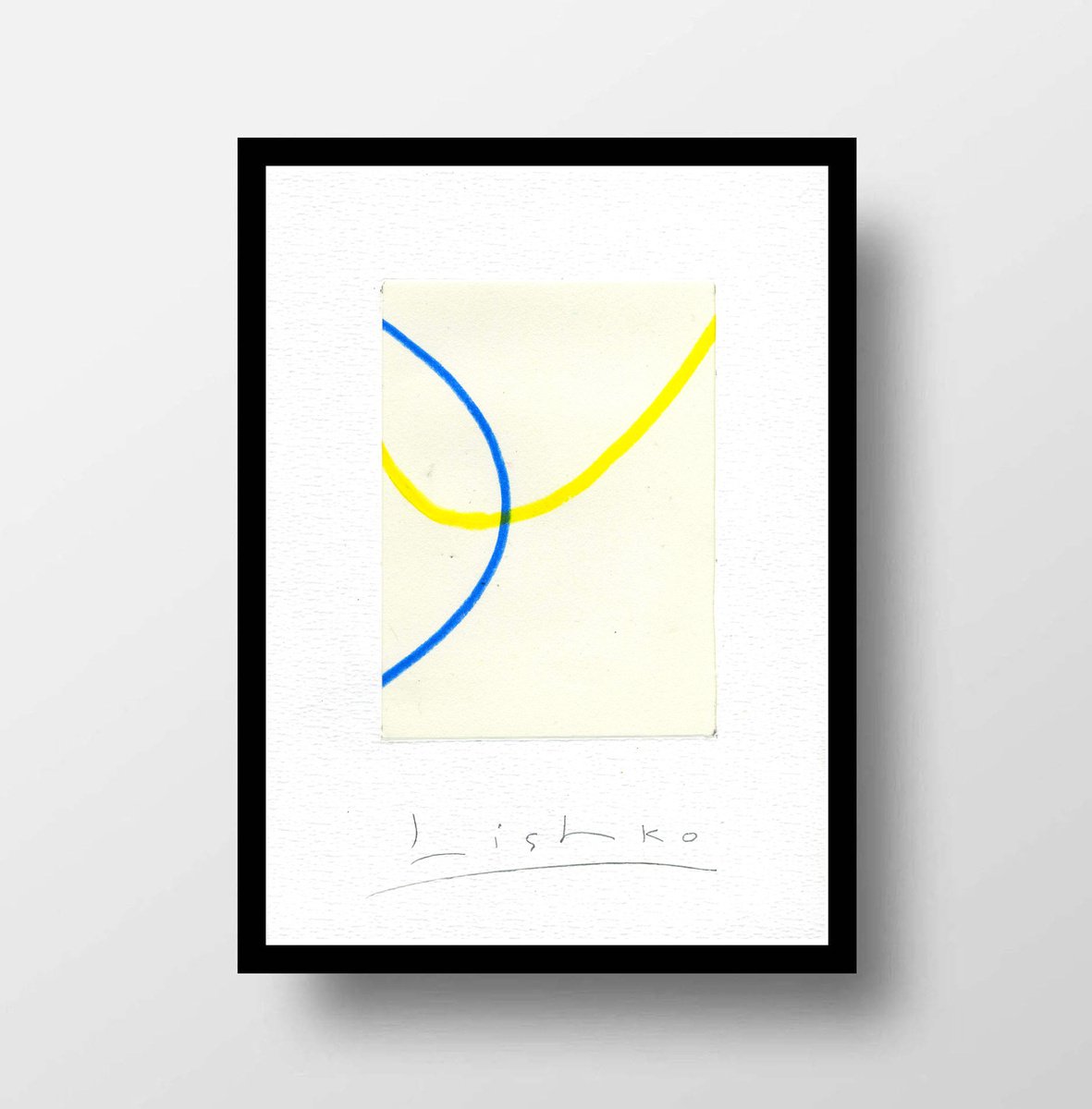 Expressive Abstract Drawing By V. Lishko, 6 X 8", Yellow And Blue 21*15 Cm / 8,26*5,90 Inch, Original Artwork
