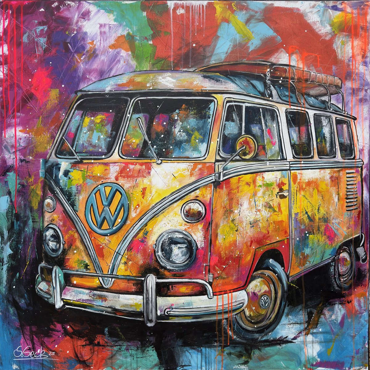 Urban And Pop Acrylic Painting , Roadtrip By Sabrina Seck, 43 X 43, Artwork For Sale On Artfinder