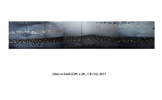 Lilies in Gold (long scroll w/15 panels, 1-8), 2017