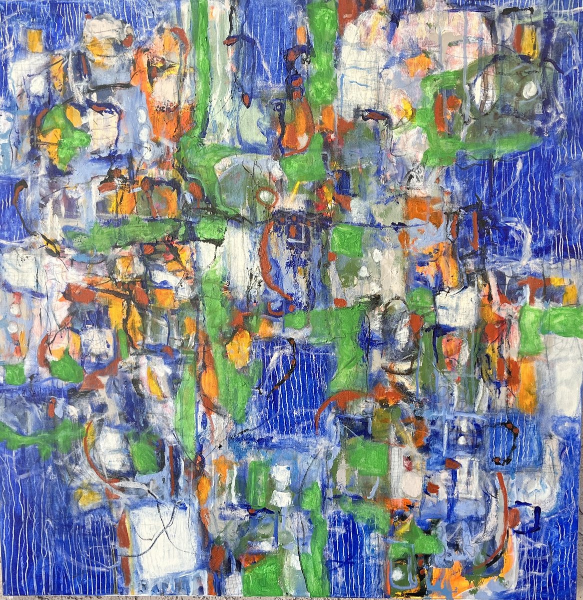 Abstract Acrylic Painting By Jeffrey Davies, 36 X 36, Beyond The Blue 14, Original Artwork