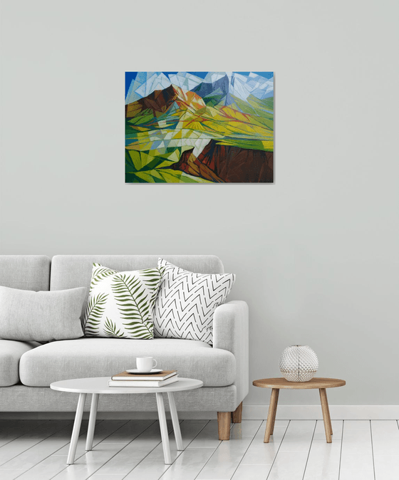 Cubism - Mountains - 2 (60x80cm, cubism, oil painting, ready to hang)