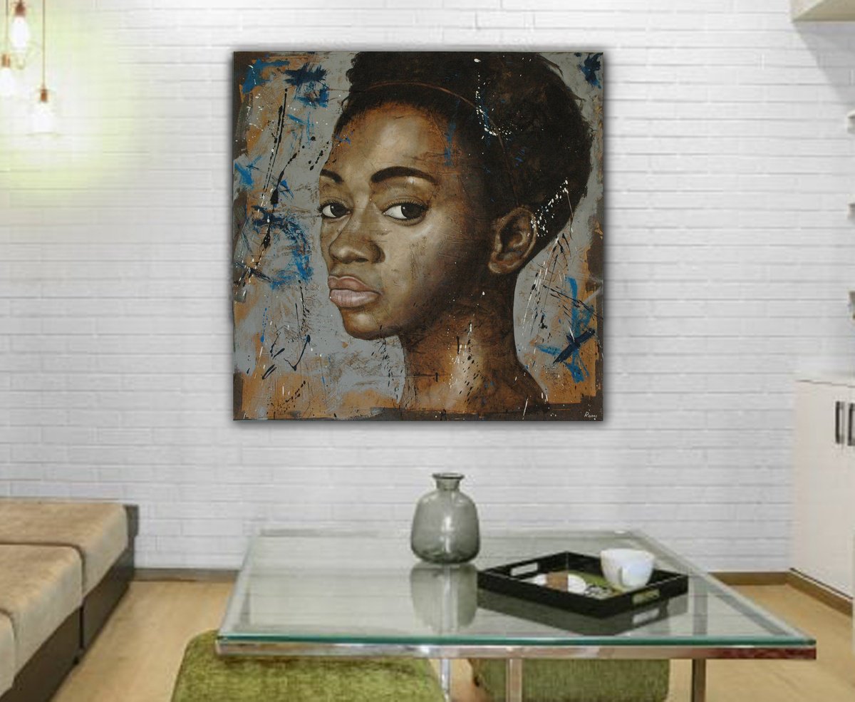 Expressive Portrait Acrylic Painting By Rumen Spasov, 39 X 39", "It