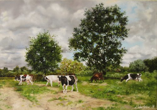 PEACEFUL PASTURE . Cows by Natalia Shaykina