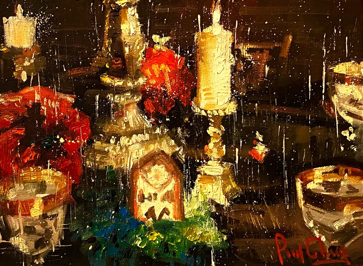 Impressionistic Cityscapes Oil Painting By Paul Cheng, 12 X 9", Seasonal Lights And Colors #4, Original Artwork