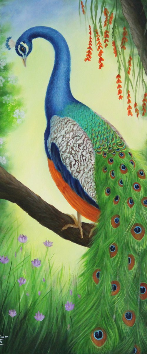 Peacock in Forest by Goutami Mishra