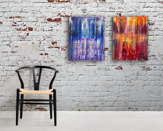 "Beautiful Bipolarity" - FREE USA SHIPPING + Save As A Series - Original Large PMS Abstract Diptych Oil Paintings On Canvas - 32" x 20"