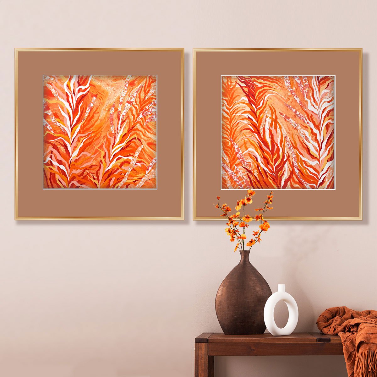 Golden Grasses, Set Of 2 By Mariia Raskin, 20 X 10, Artwork For Sale On Artfinder