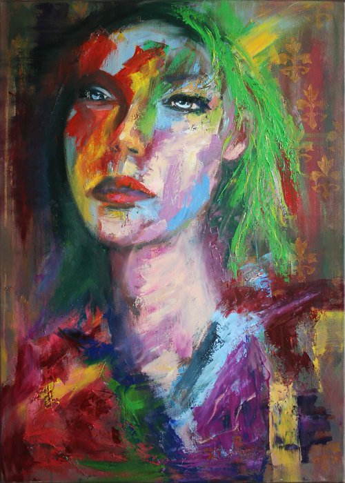 To Sounds of Jazz... Portrait of a girl /  ORIGINAL PAINTING by Salana Art Gallery