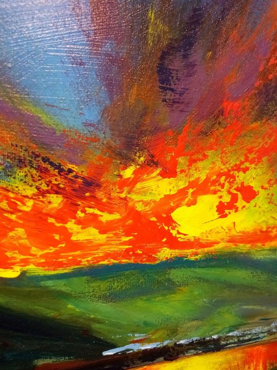 'SUNSET IN EIFEL, GERMANY' - Acrylics Painting on Canvas