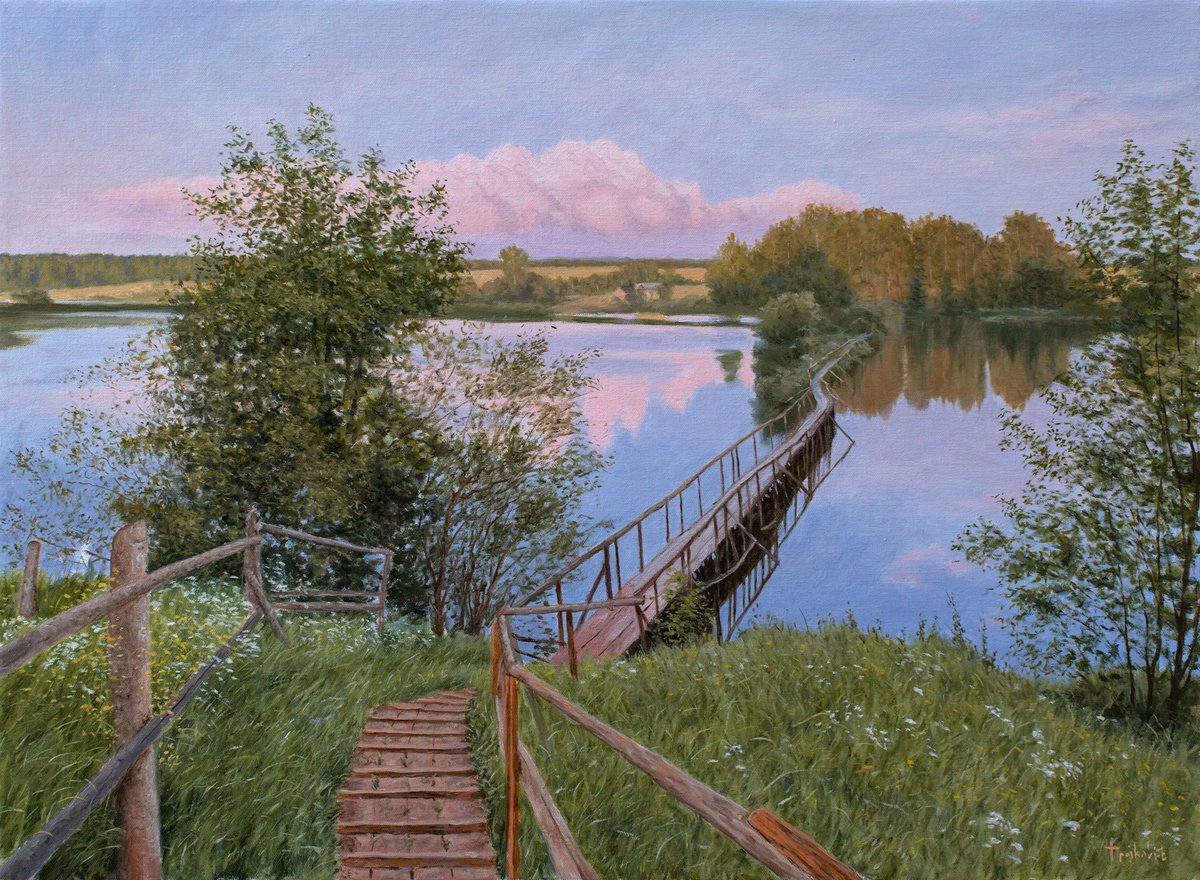 Impressionistic Landscape Oil Painting By Dejan Trajkovic, 30 X 22, Connecting People, Original Artwork