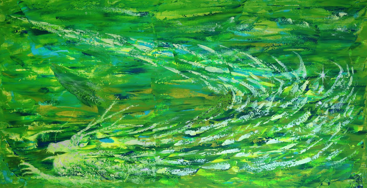 Green dragon chasing dolphin by Denis Kuvayev