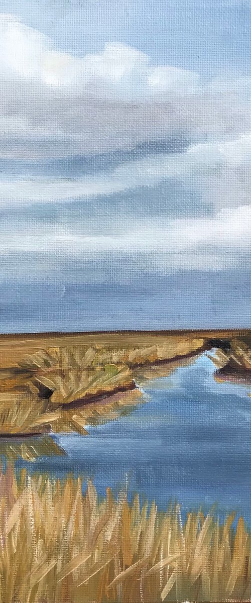 Landscape oil painting, original artwork “By the River” 22x28cm by Leysan Khasanova