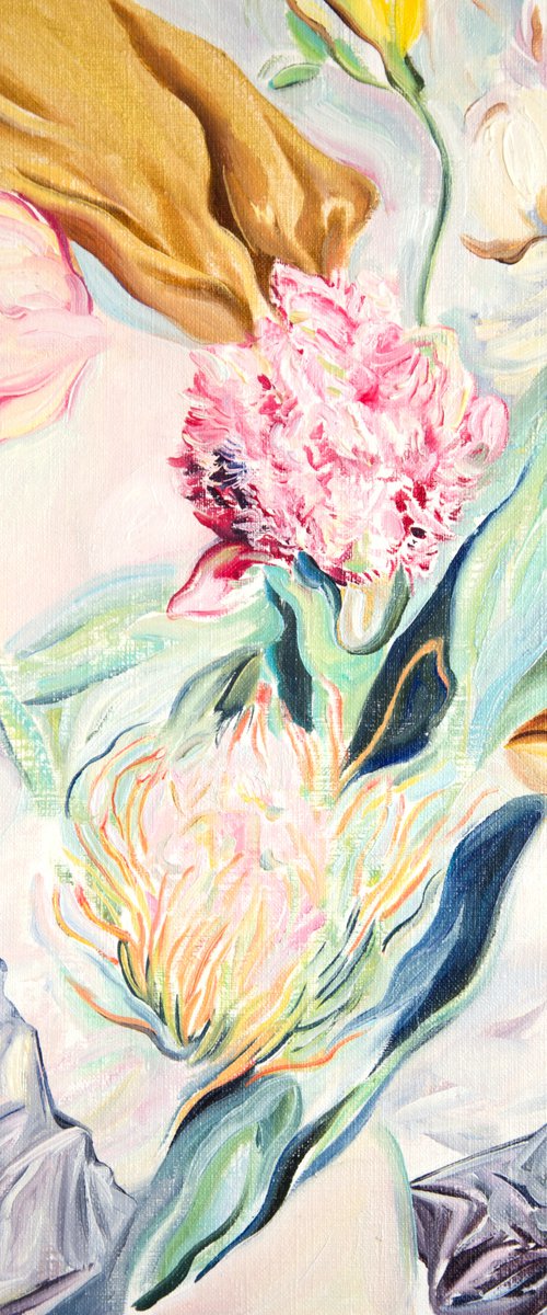 Still Life with a King Protea and Tulips by Daria Galinski