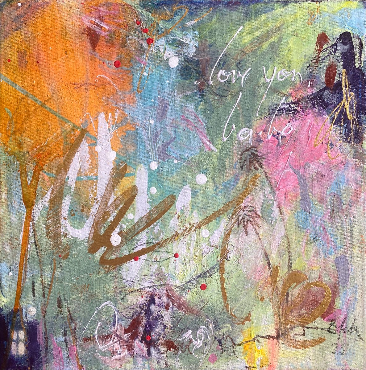 Organic Abstract Acrylic Painting By Bea Schubert, 12 X 12, Love You Babe, Original Artwork