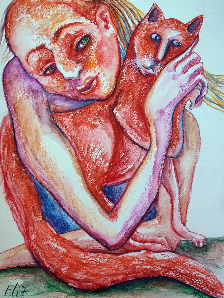 Expressive Drawing , Red Unity By Elisheva Nesis, 9 X 12, Artwork For Sale On Artfinder