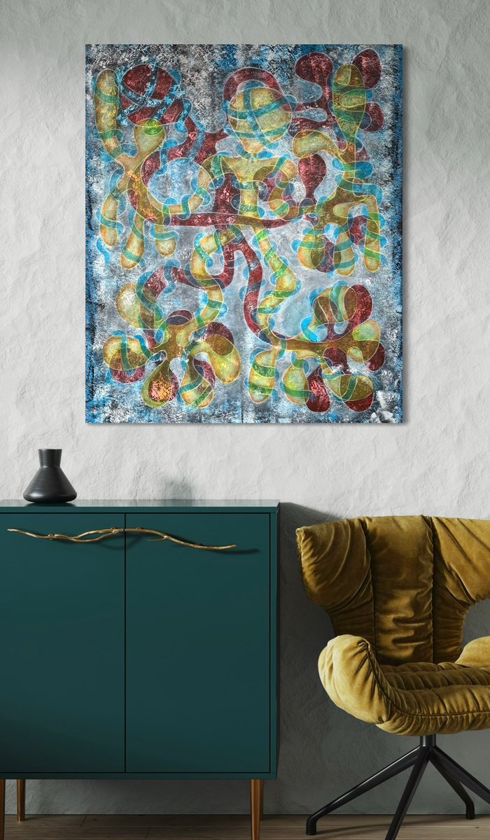 Abstract Acrylic Painting By Maarit Korhonen, 36 X 43", Waltz, Original Artwork