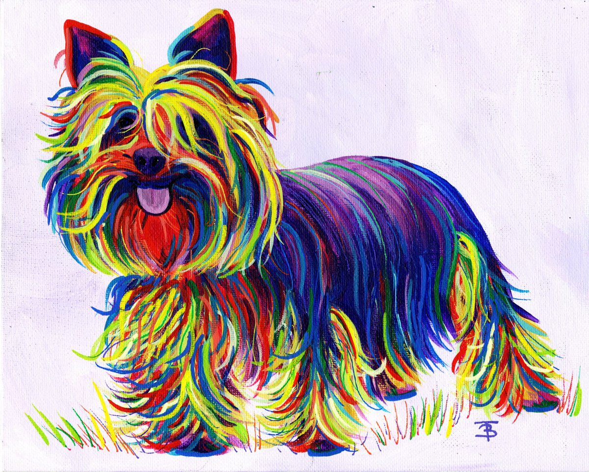 Expressive Animal Acrylic Painting By Tiffany Budd, 12 X 10", Rainbow Terrier, Original Artwork