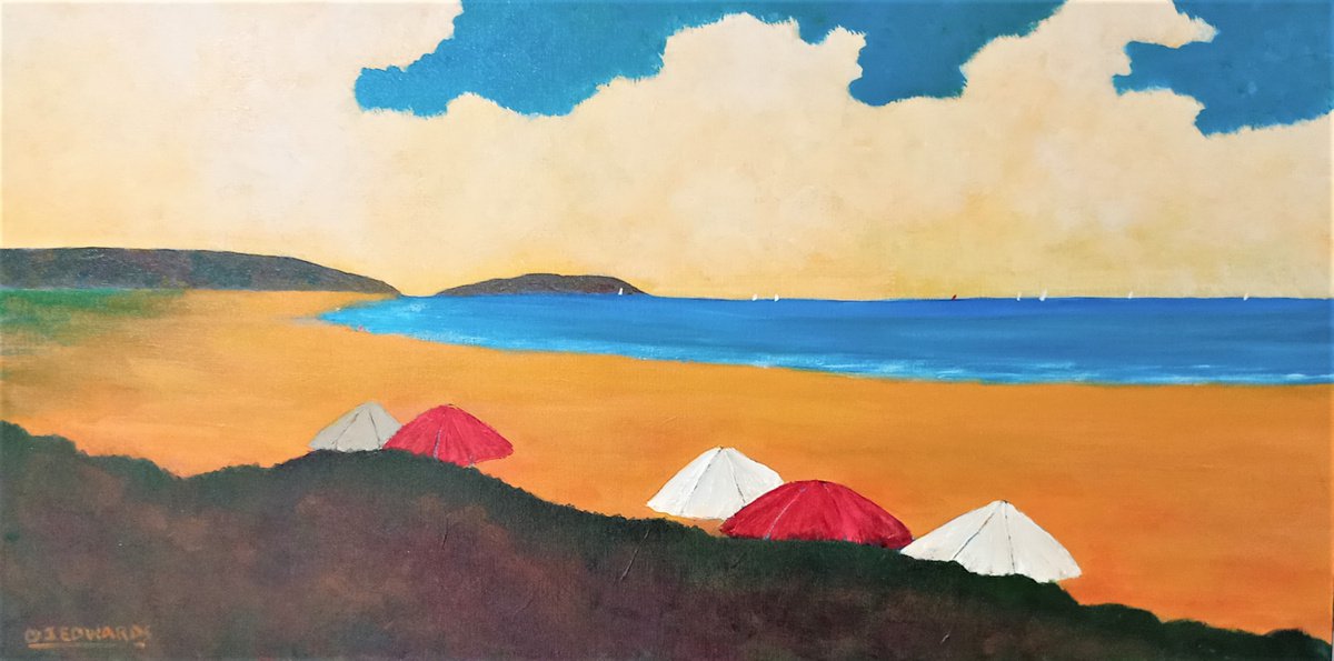 Impressionistic Landscape Acrylic Painting By David J Edwards, 36 X 18, A Day For Sailing #1, Original Artwork