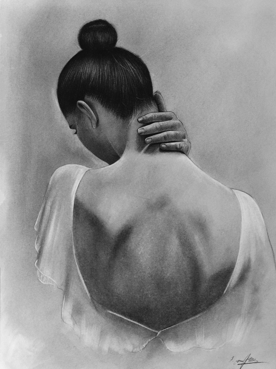 Photorealistic Portrait Charcoal Drawing By Mariam Darchiashvili, 12 X 16", Woman Portrait No.8, Original Artwork