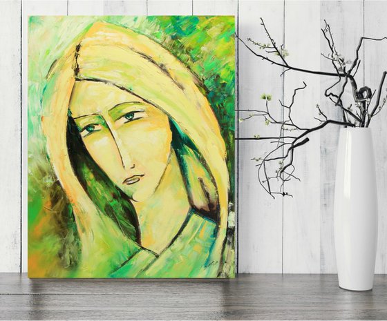 Green spring color abstract Portrait of a woman