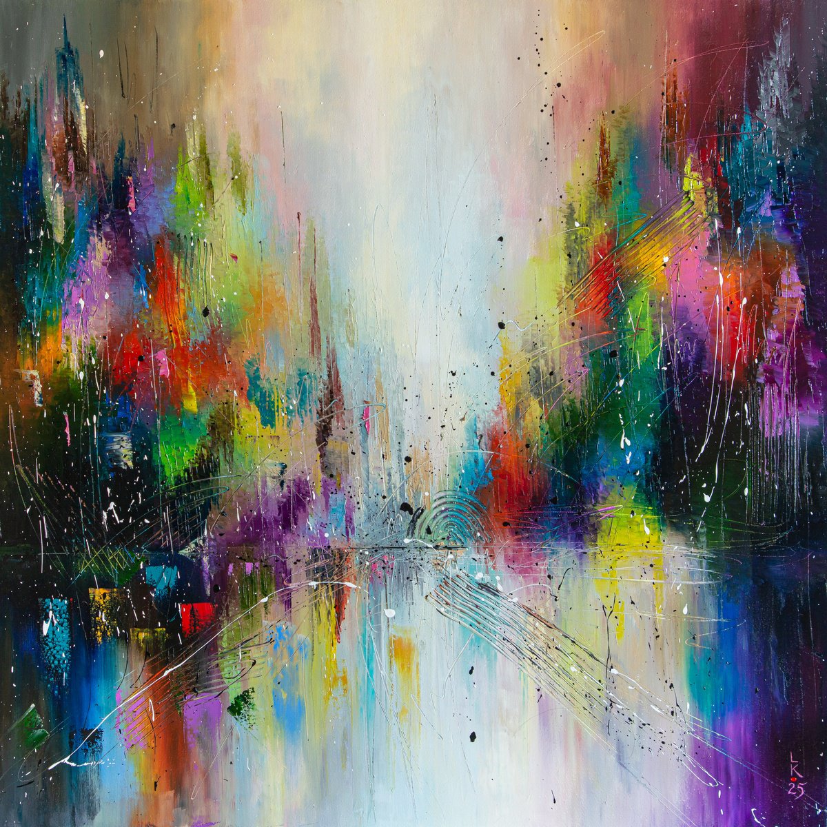 Abstract Oil Painting By Liubov Kuptsova, 35 X 35", Urban Symphony, Original Artwork