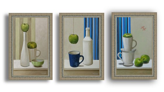 Triptych with green apples