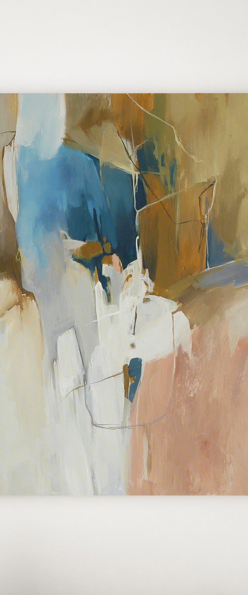 "Melody 6" Peach blue brown abstract art by Nina