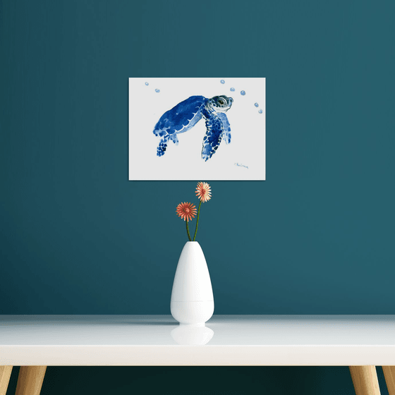 Baby Sea Turtle, Blue sea turtle painting