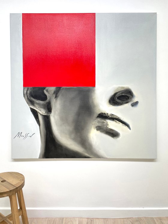 Imagination with red 120 x 120 cm.