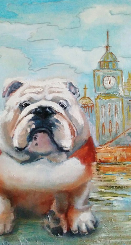 English bulldog London Skyline by Yulia Berseneva