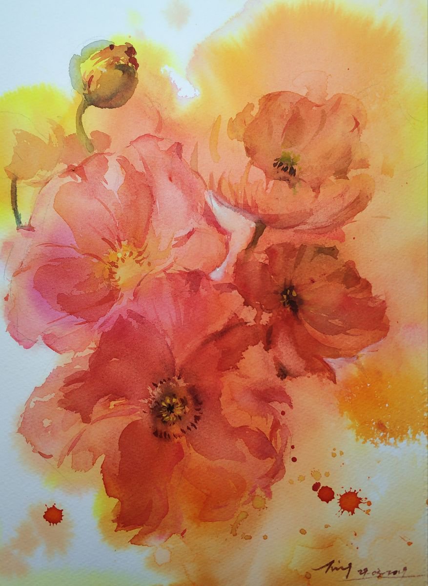 Impressionistic Botanical Watercolour By Jing Chen, 11 X 15, Blossom 25, Original Artwork
