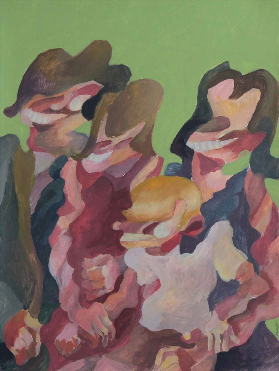 Expressive Portrait Acrylic Painting By Martin Singer, 12 X 16", Family Portrait #42, Original Artwork