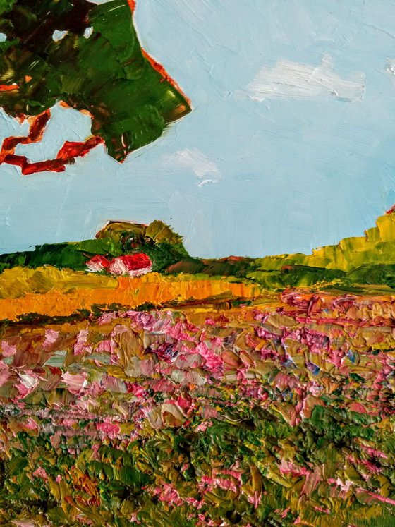 Pink Wilderness, landscape in oil