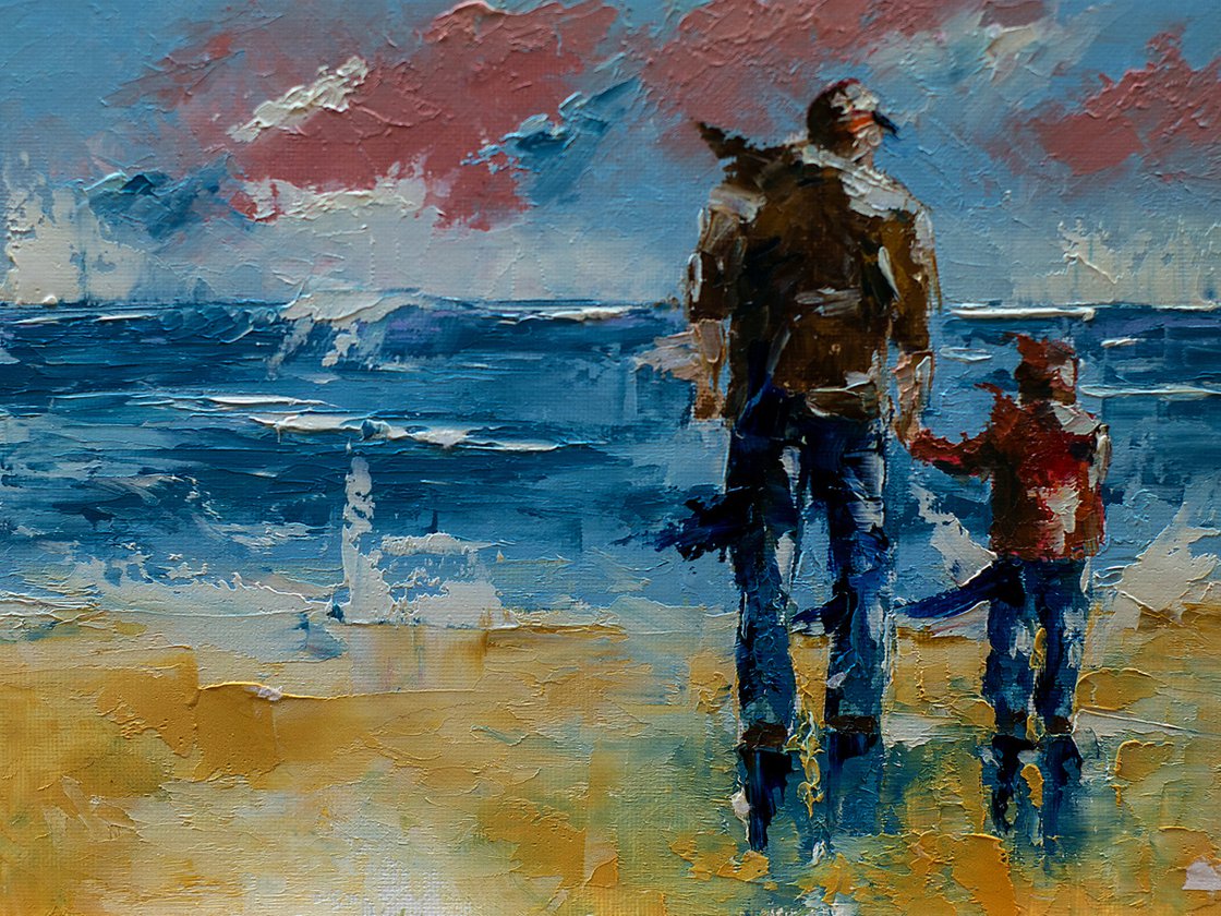 Father and son talking Oil painting by Marinko aric Artfinder