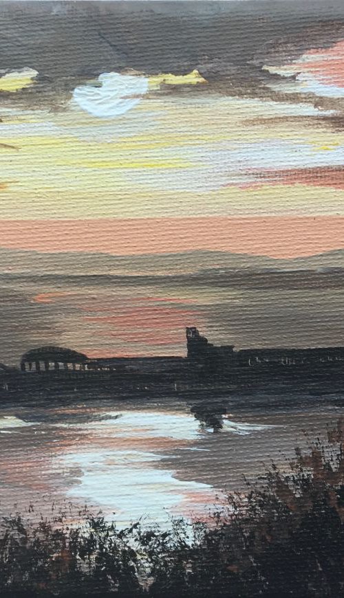 Dusk over Bournemouth Pier on a mini canvas by Marja Brown