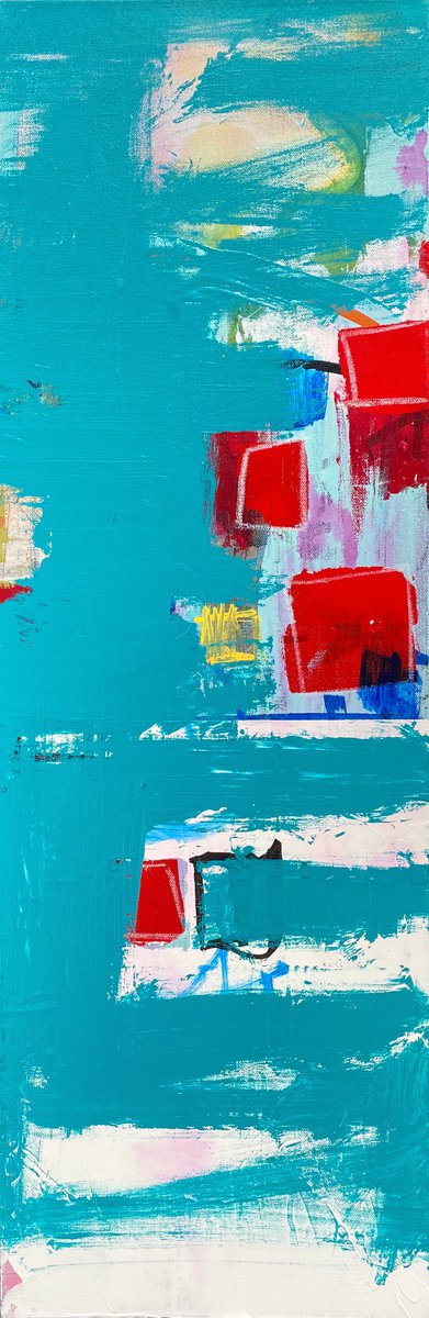 Geometric Abstract Acrylic Painting By Jason Forcier, 12 X 36, The Sky And Smiles, Original Artwork