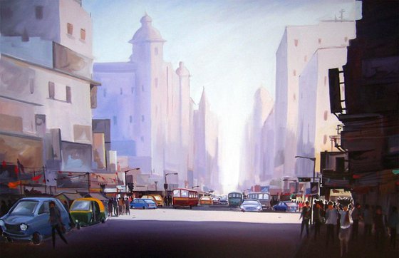 Early Morning  Street Light - Acrylic on Canvas